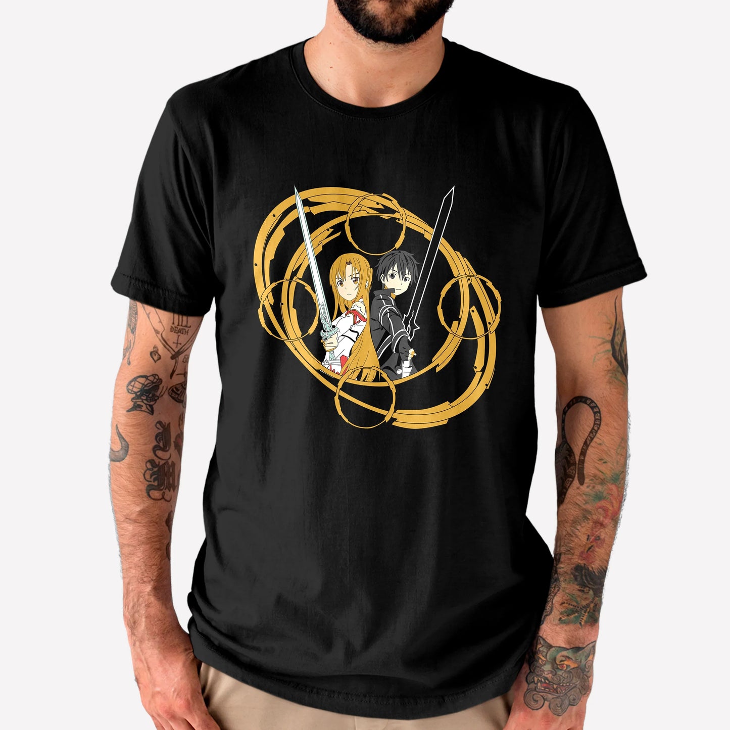 Camiseta Básica Asuna e Kirito Sword Art Online Preto