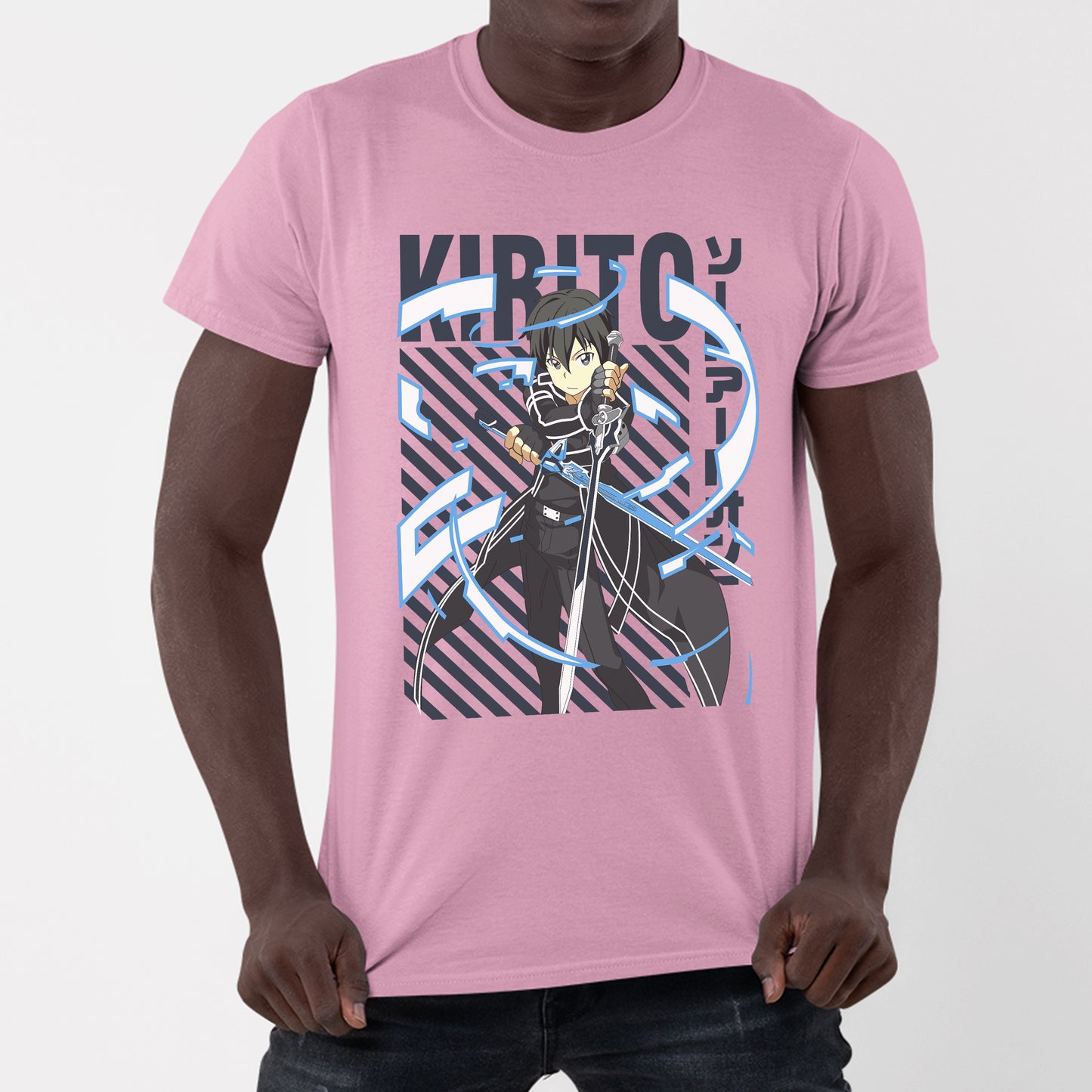 Camiseta Básica Kirito Sword Art Online Rosa Bebê