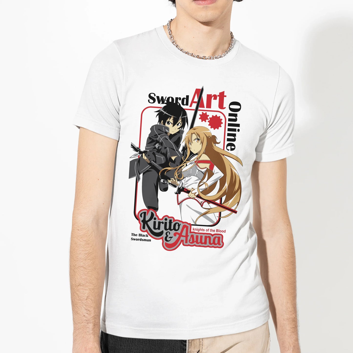 Camiseta Básica Kirito e Asuna Sword Art Online Branco