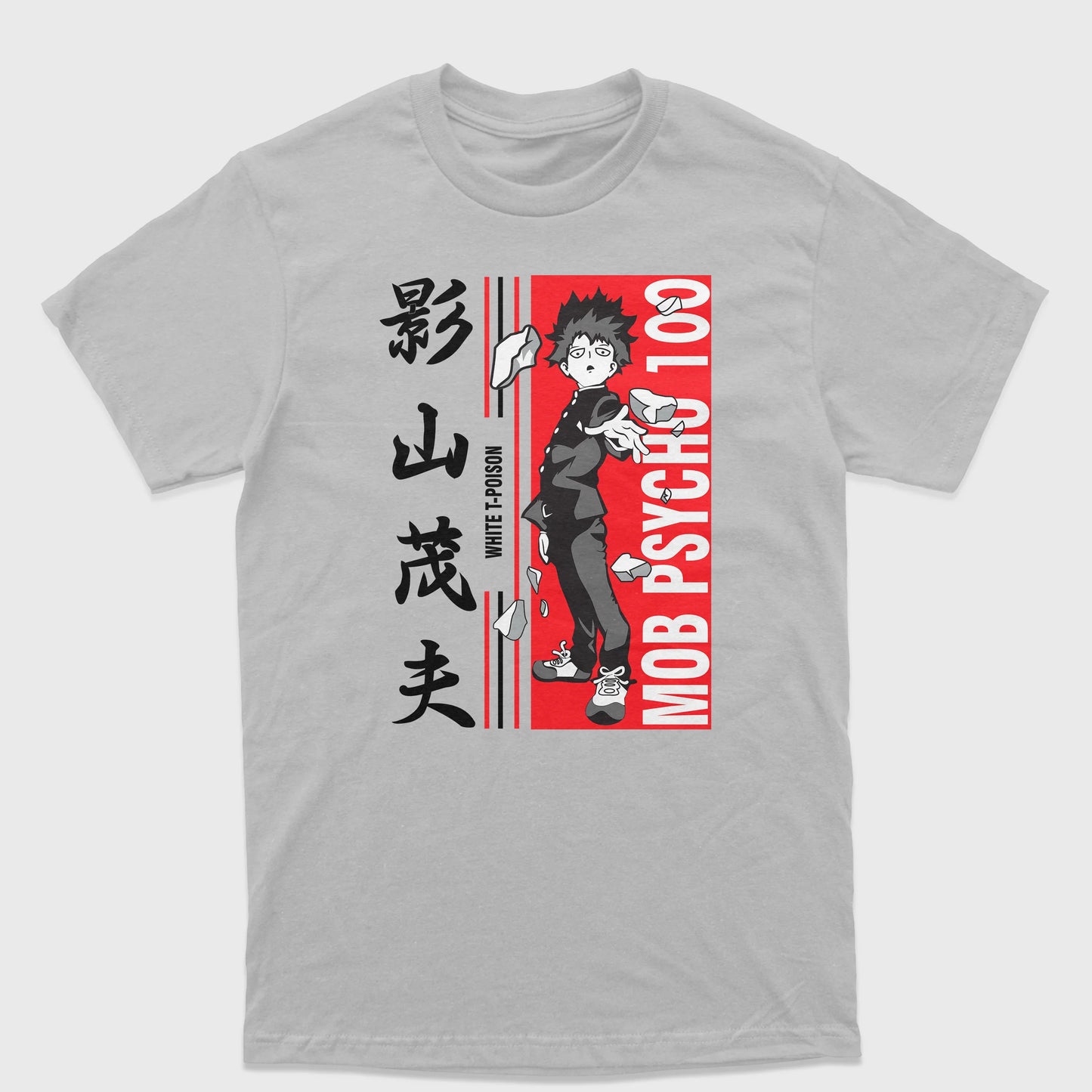 Camiseta Anime Mob Psycho 100 White T-Poison-cinza
