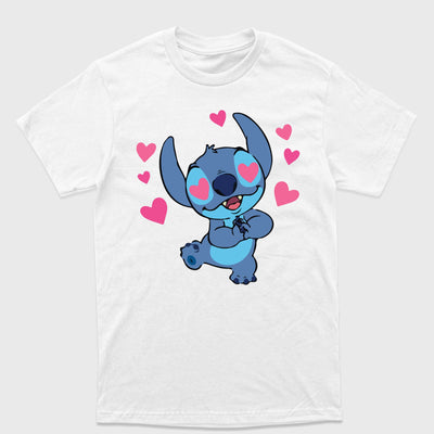 Camiseta Básica Stitch com Corações