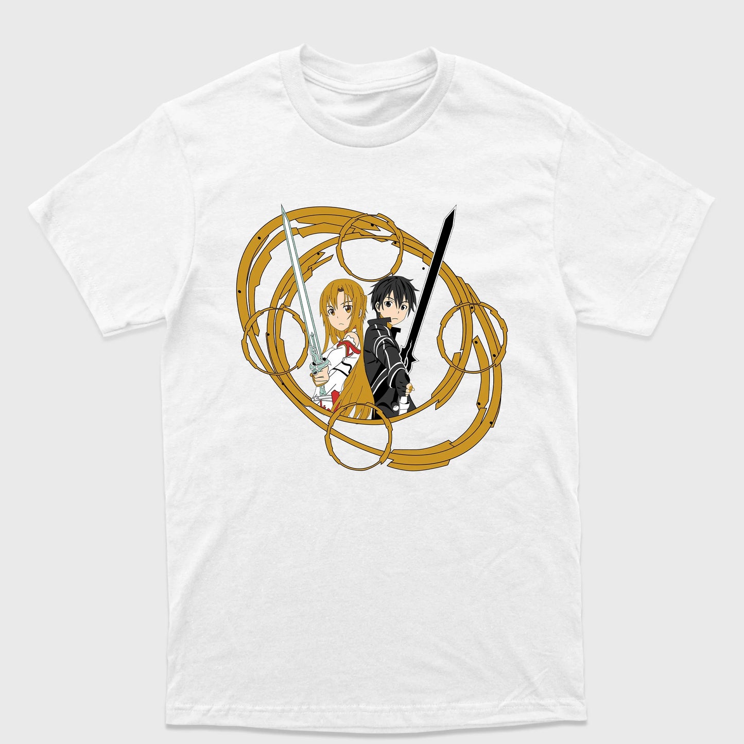 Camiseta Básica Asuna e Kirito Sword Art Online Branco