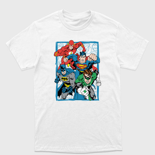Camiseta Básica Liga Justiça Personagens