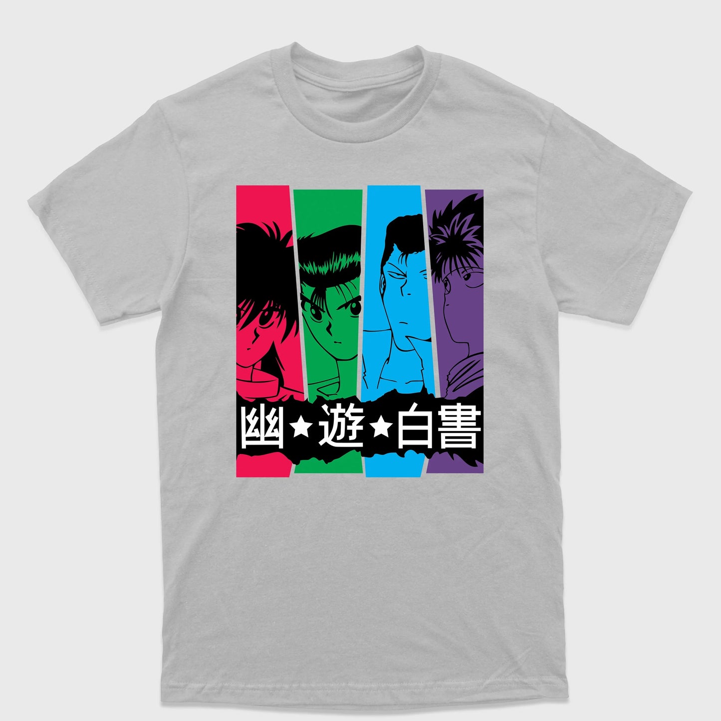 Camiseta Básica Preta Kurama Yusuke Kuwabara e Hiei Yu Yu Hakusho - Cinza