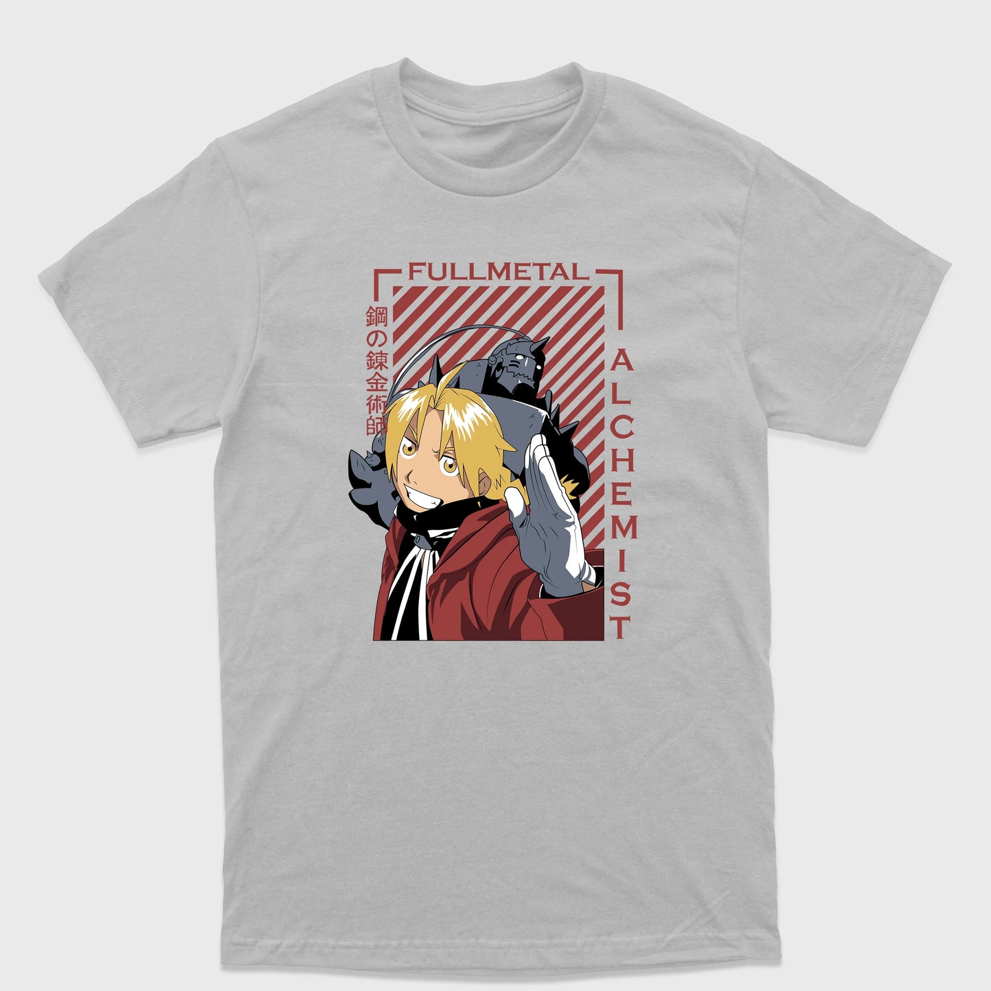 Camiseta Básica Edward e Alphonse Elric FullMetal Alchemist Cinza