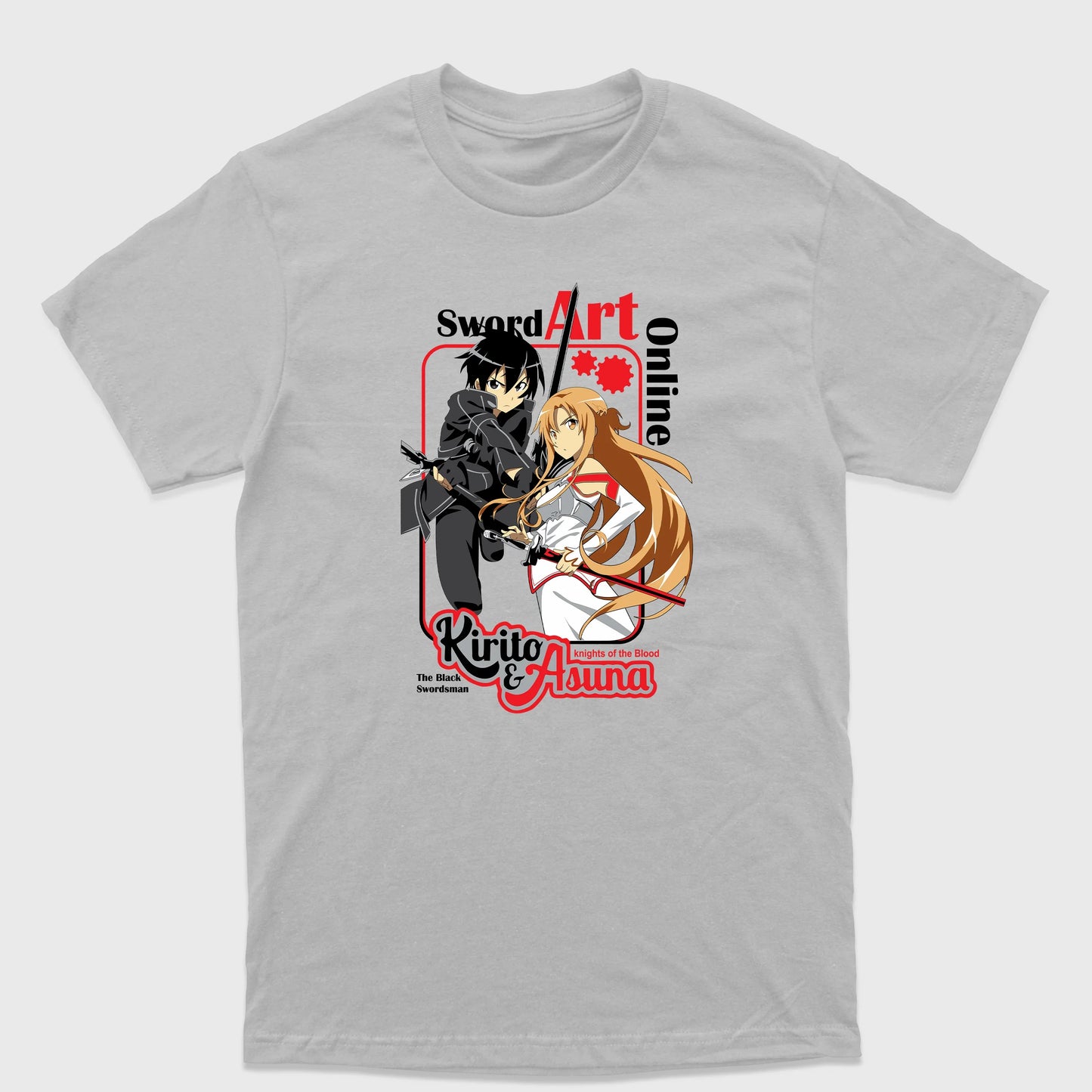 Camiseta Básica Kirito e Asuna Sword Art Online Cinza