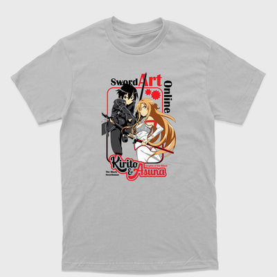 Camiseta Básica Kirito e Asuna Sword Art Online Cinza