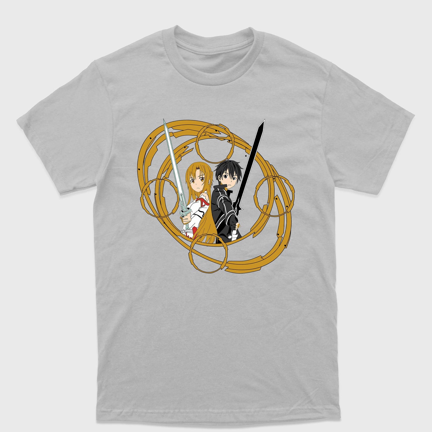 Camiseta Básica Asuna e Kirito Sword Art Online Cinza