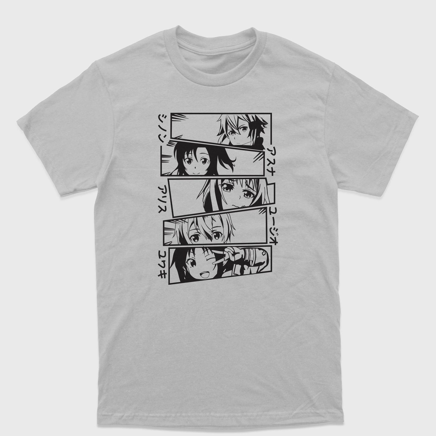 Camiseta Básica Faces Personagens Sword Art Cinza