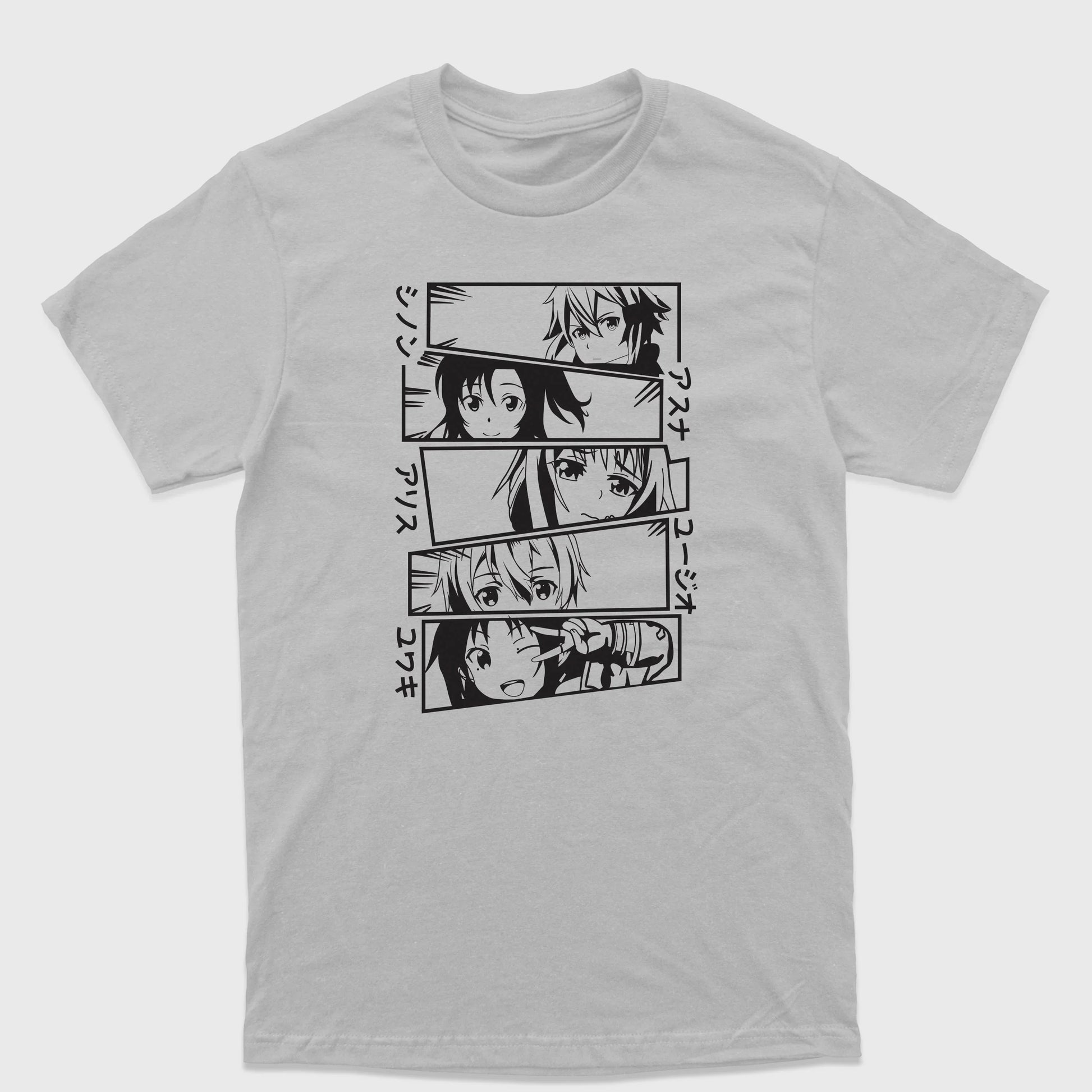 Camiseta Básica Faces Personagens Sword Art Cinza