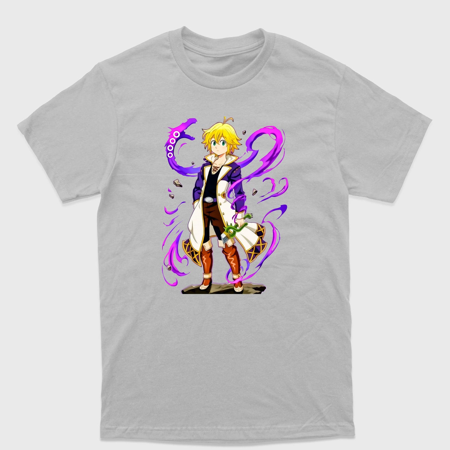 Camiseta Básica Nanatsu No Taizai Meliodas Pecados Cinza