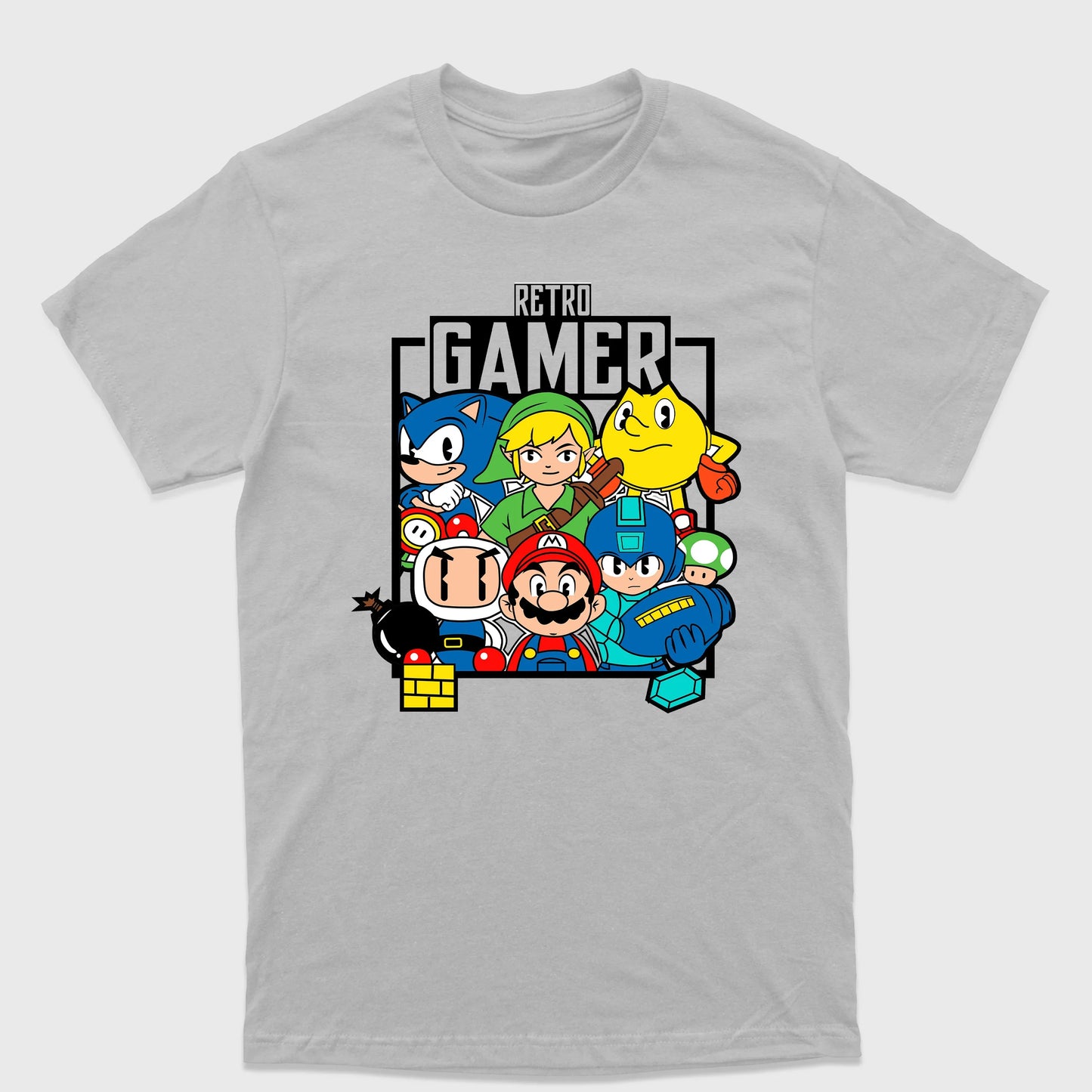 Camiseta Básica Retro Gamer Personagens