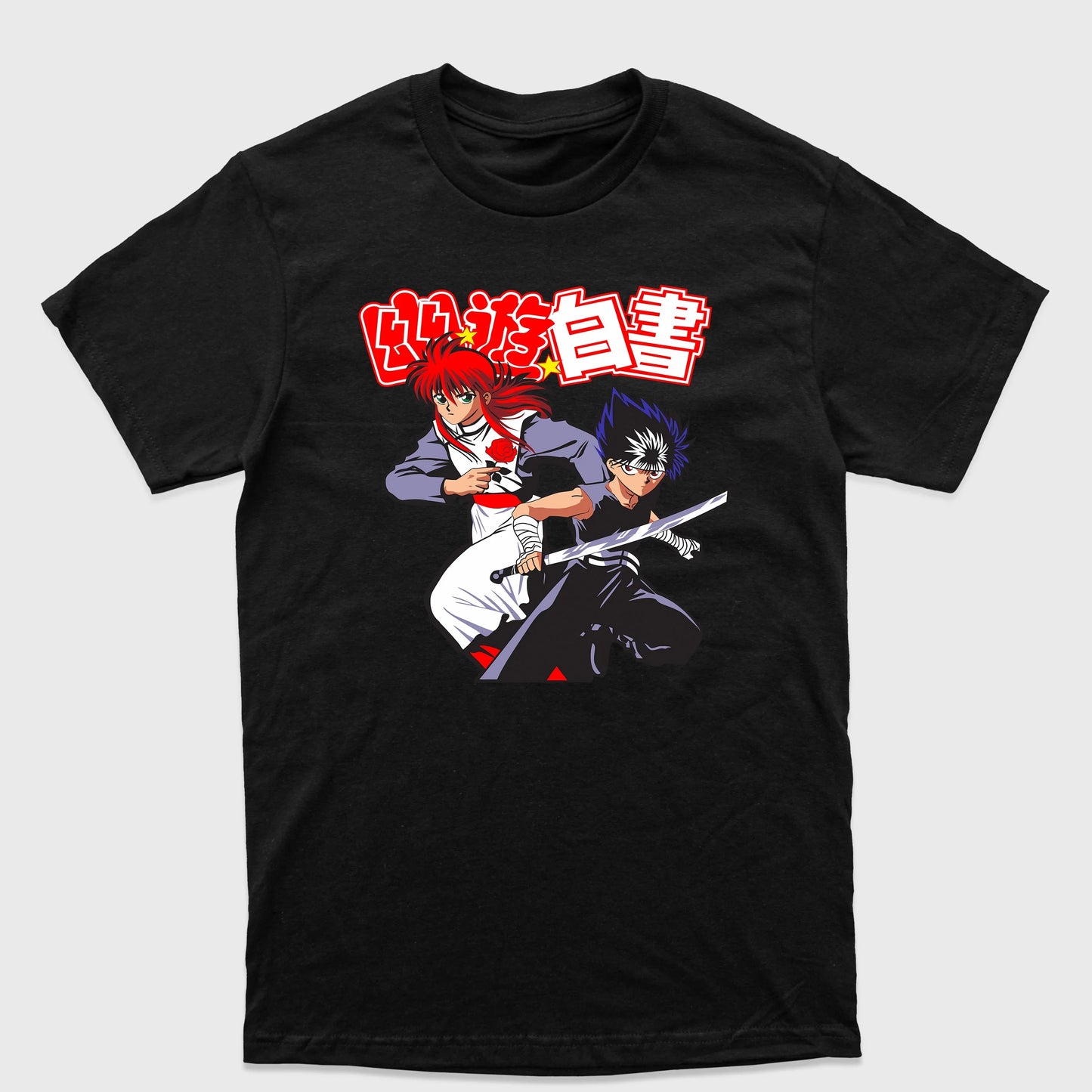Camiseta Básica Kurama e Hiei Yu Yu Hakusho preto