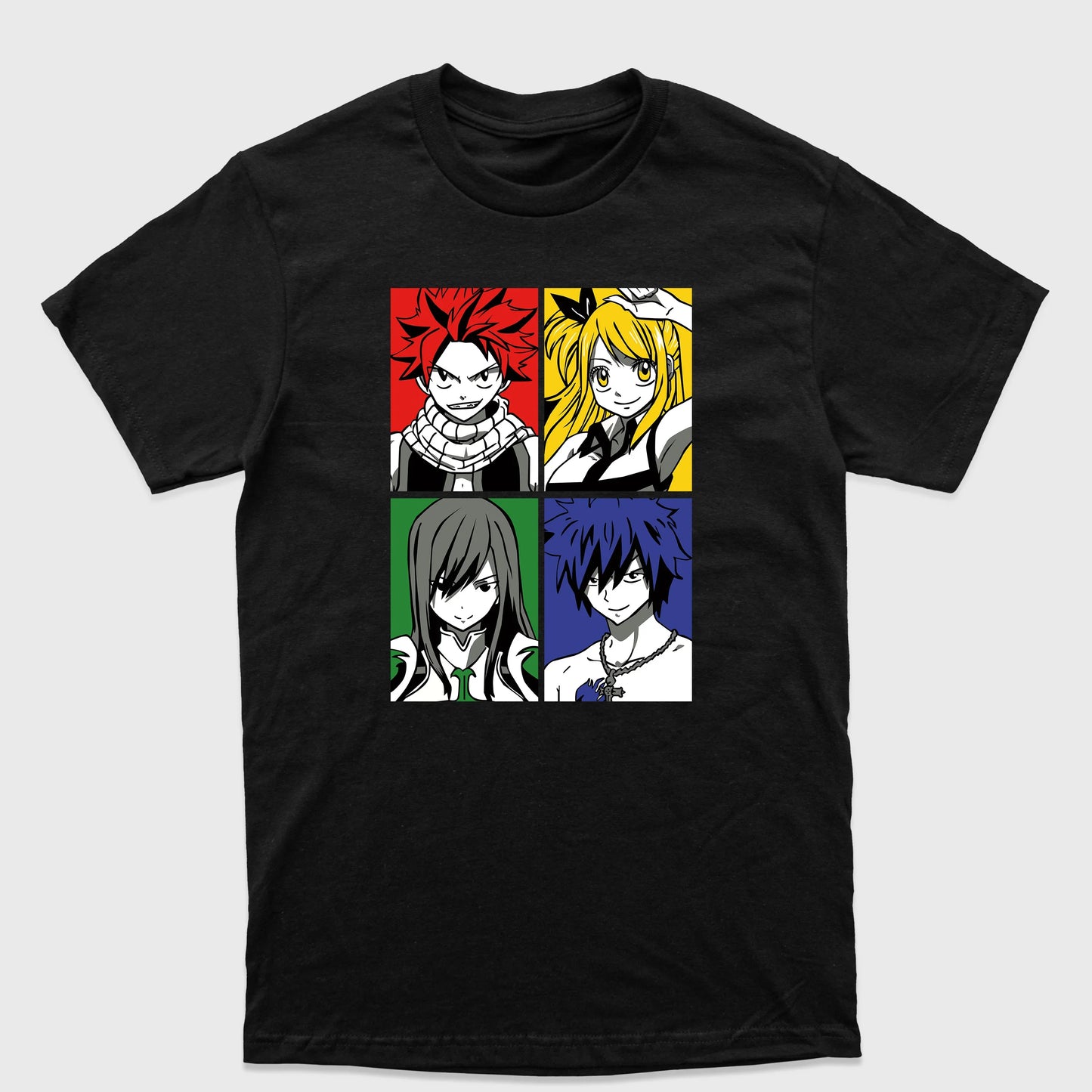 Camiseta Básica Erza Lucy Natsu e Gray Fairy Tail Preto