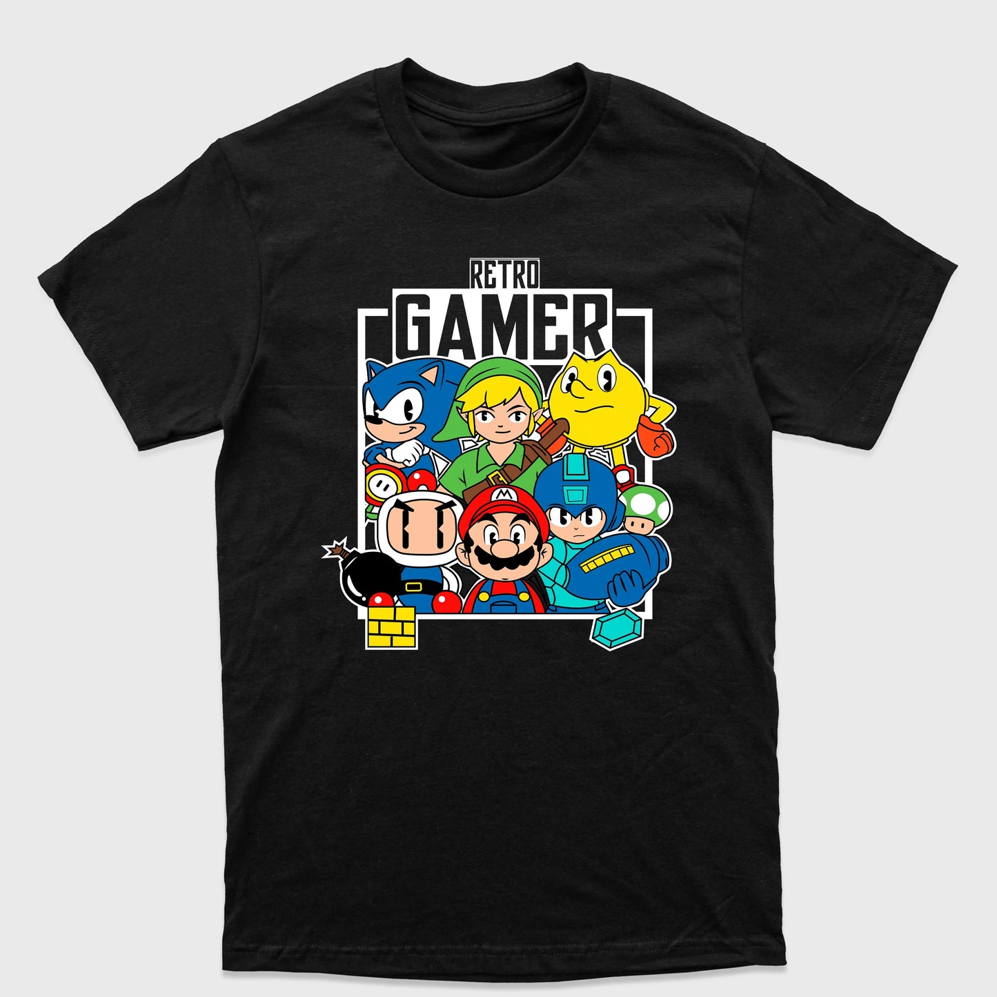 Camiseta Básica Retro Gamer Personagens