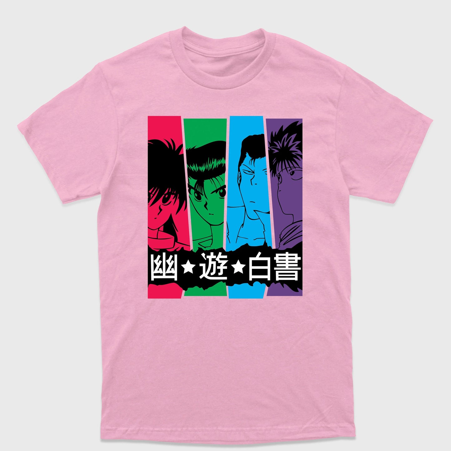 Camiseta Básica Preta Kurama Yusuke Kuwabara e Hiei Yu Yu Hakusho - Rosa bebê