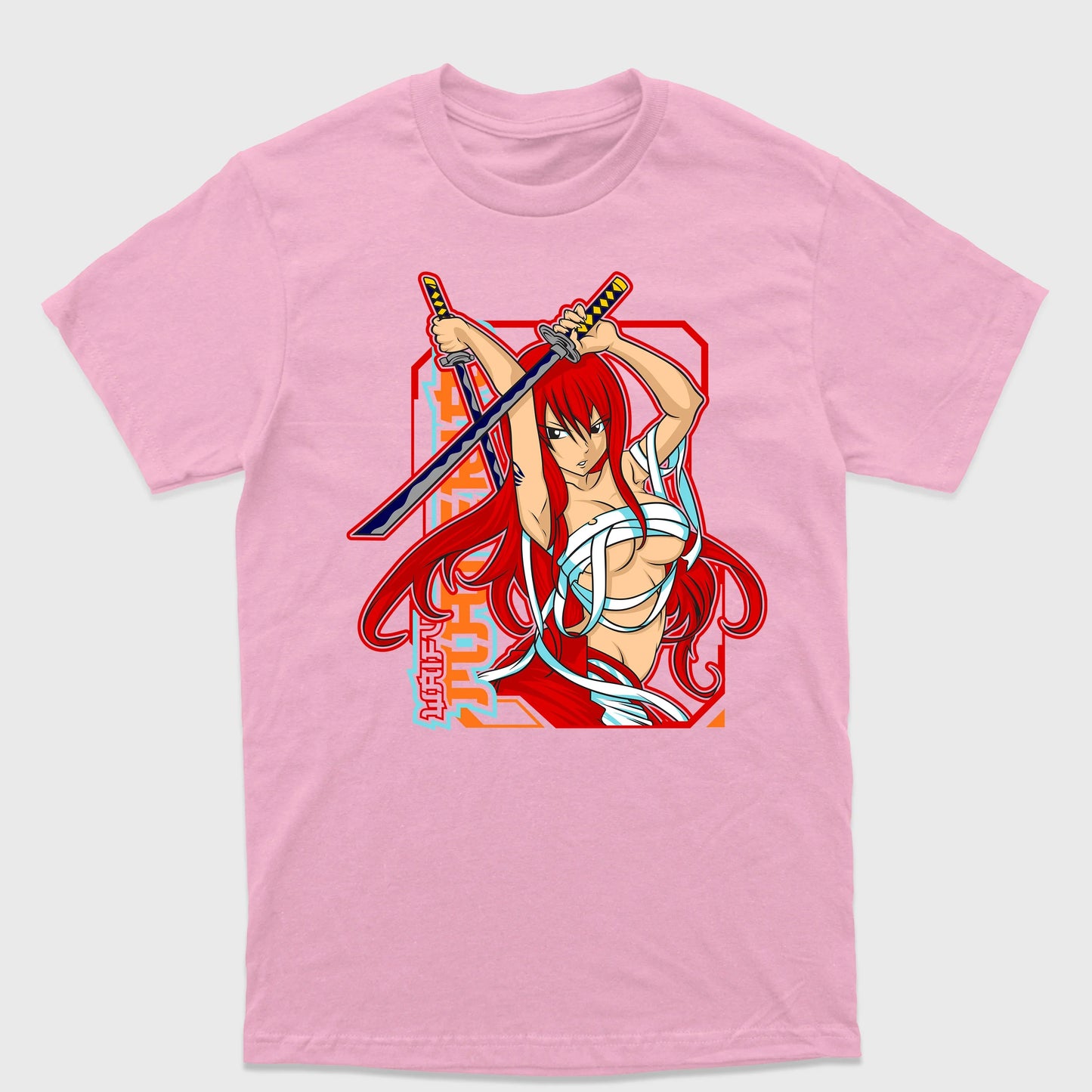 Camiseta Básica Erza Fairy Tail Rosa Bebê