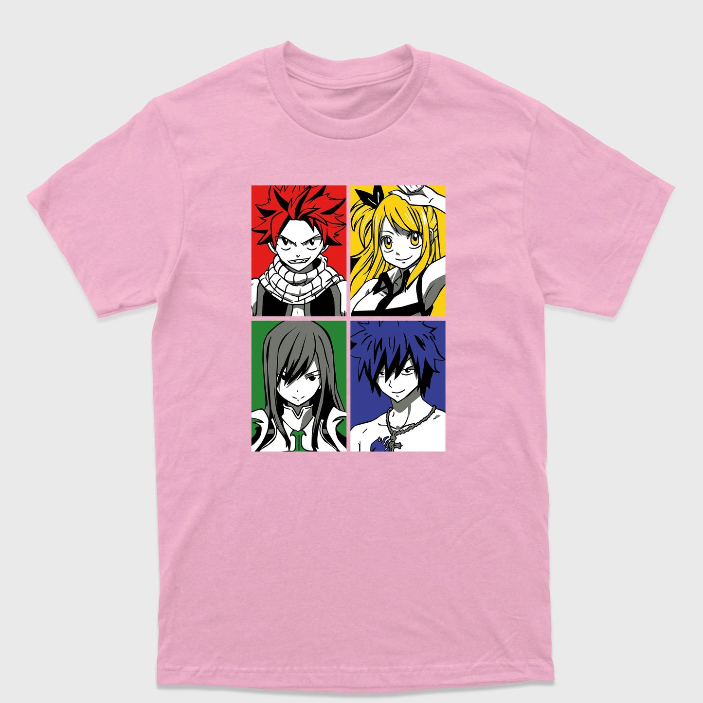 Camiseta Básica Erza Lucy Natsu e Gray Fairy Tail Rosa Bebê