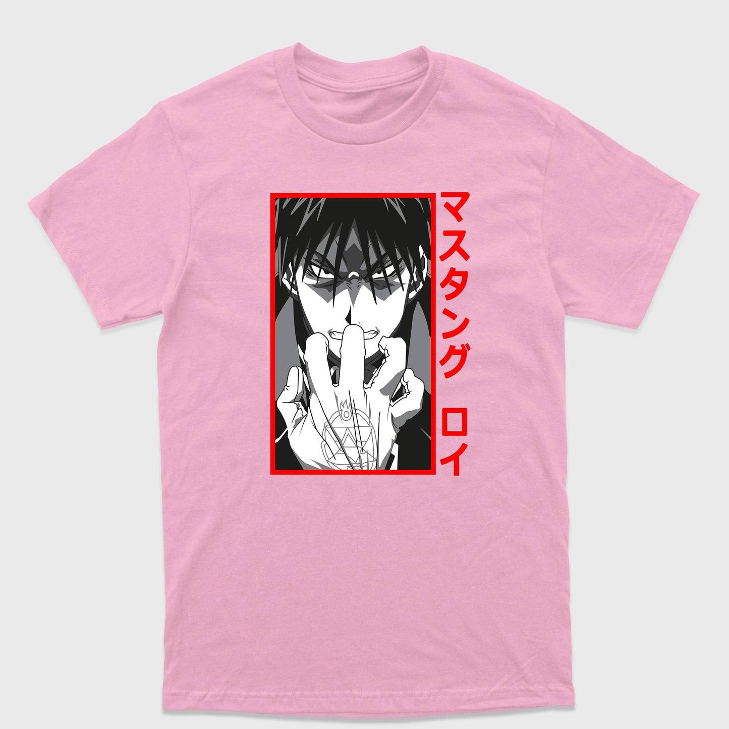 Camiseta Básica Roy Mustang FullMetal Alchemist Rosa Bebê