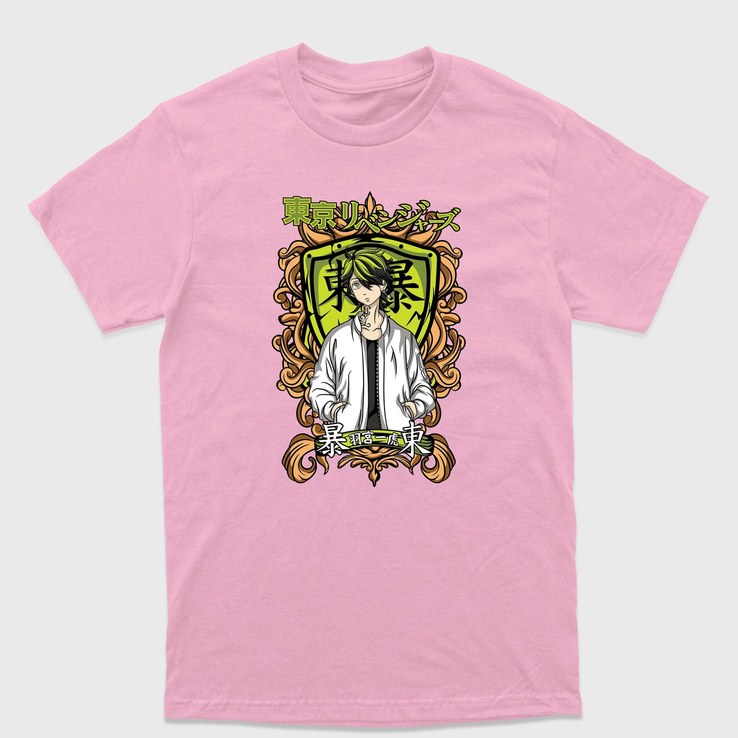 Camiseta Básica Kazutora Hanemiya Tokyo Revengers Rosa Bebê