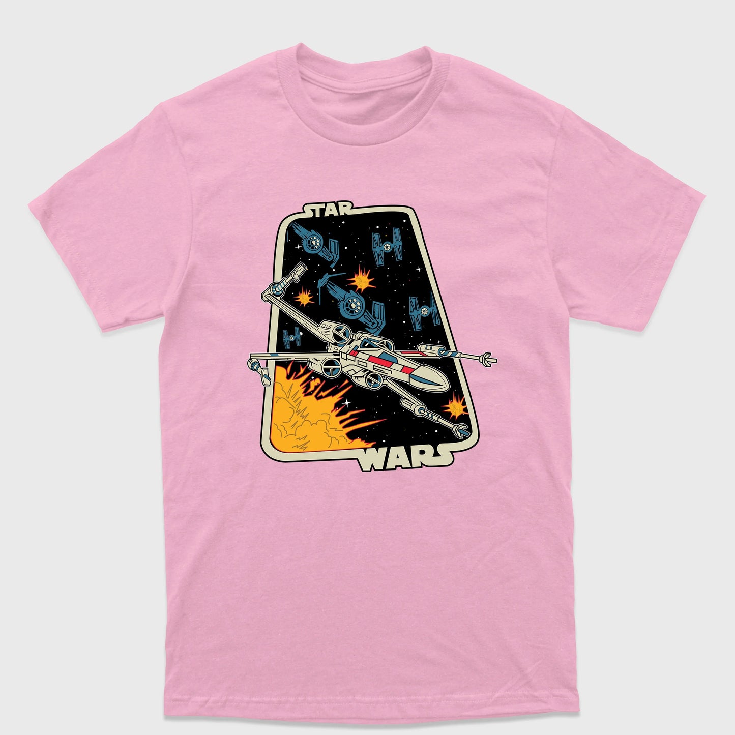 Camiseta Básica Nave Espacial Star Wars Rosa Bebê
