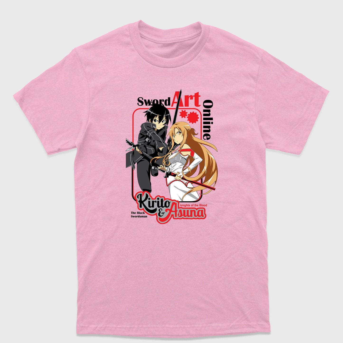 Camiseta Básica Kirito e Asuna Sword Art Online Rosa Bebê