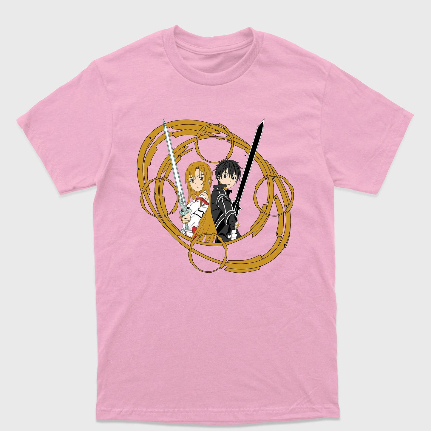 Camiseta Básica Asuna e Kirito Sword Art Online Rosa Bebê