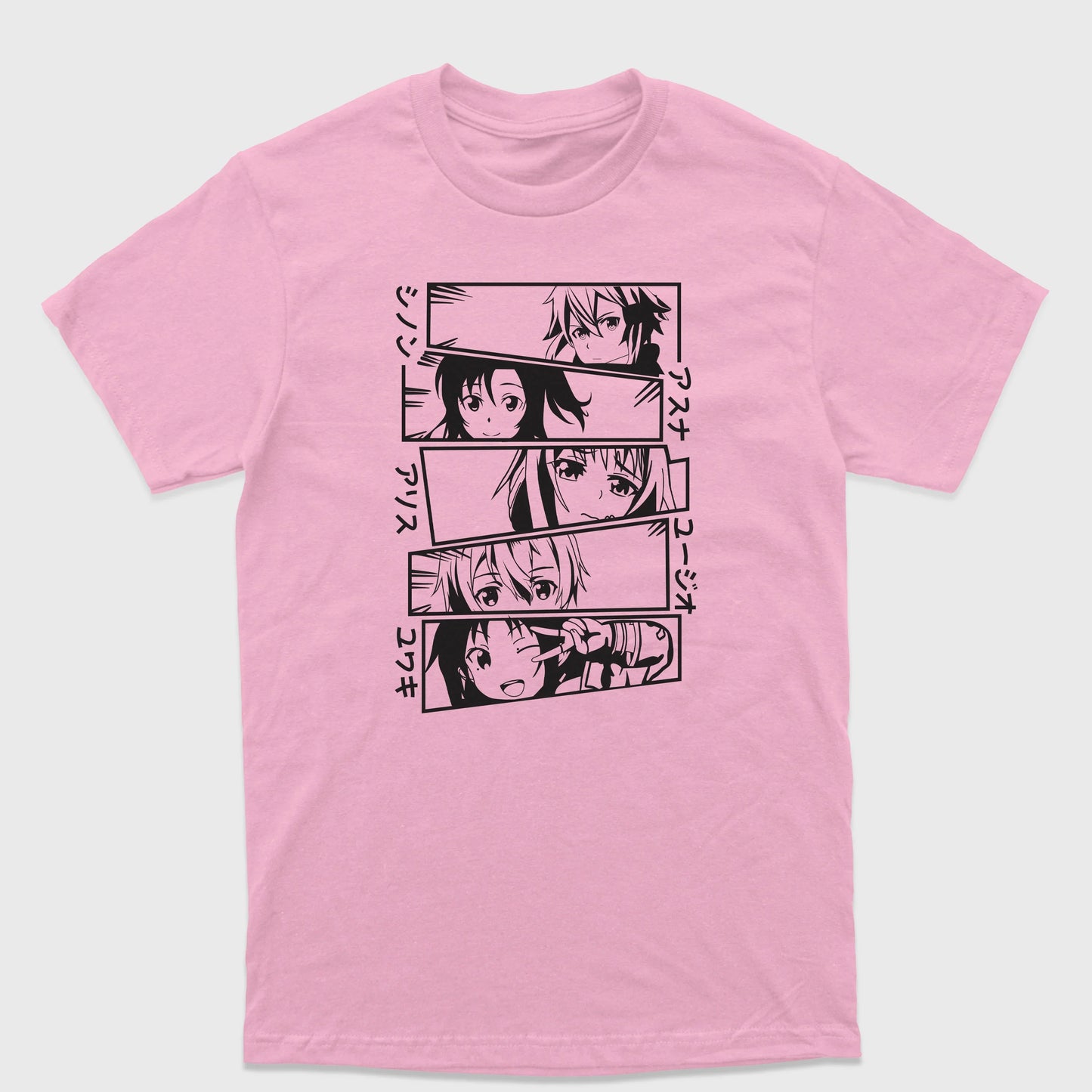 Camiseta Básica Faces Personagens Sword Art Rosa Bebê