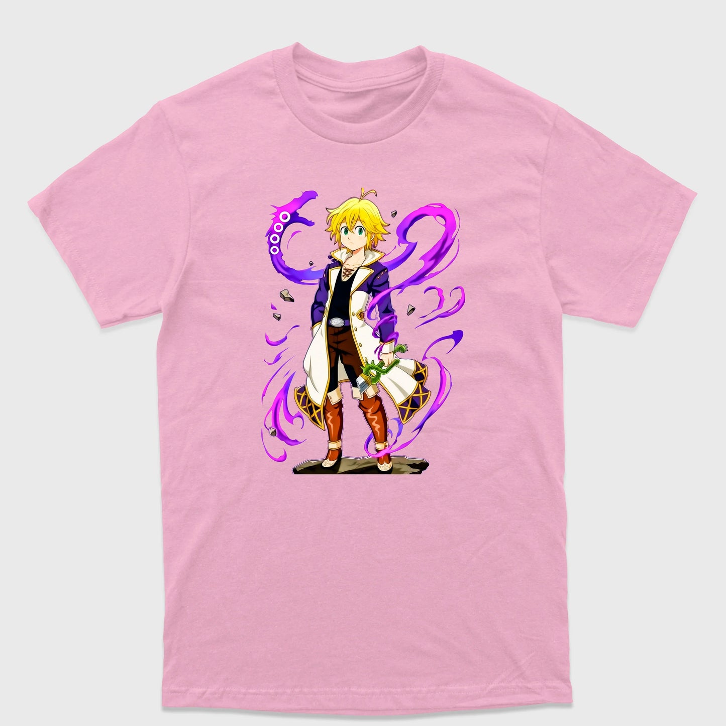 Camiseta Básica Nanatsu No Taizai Meliodas Pecados Rosa Bebê