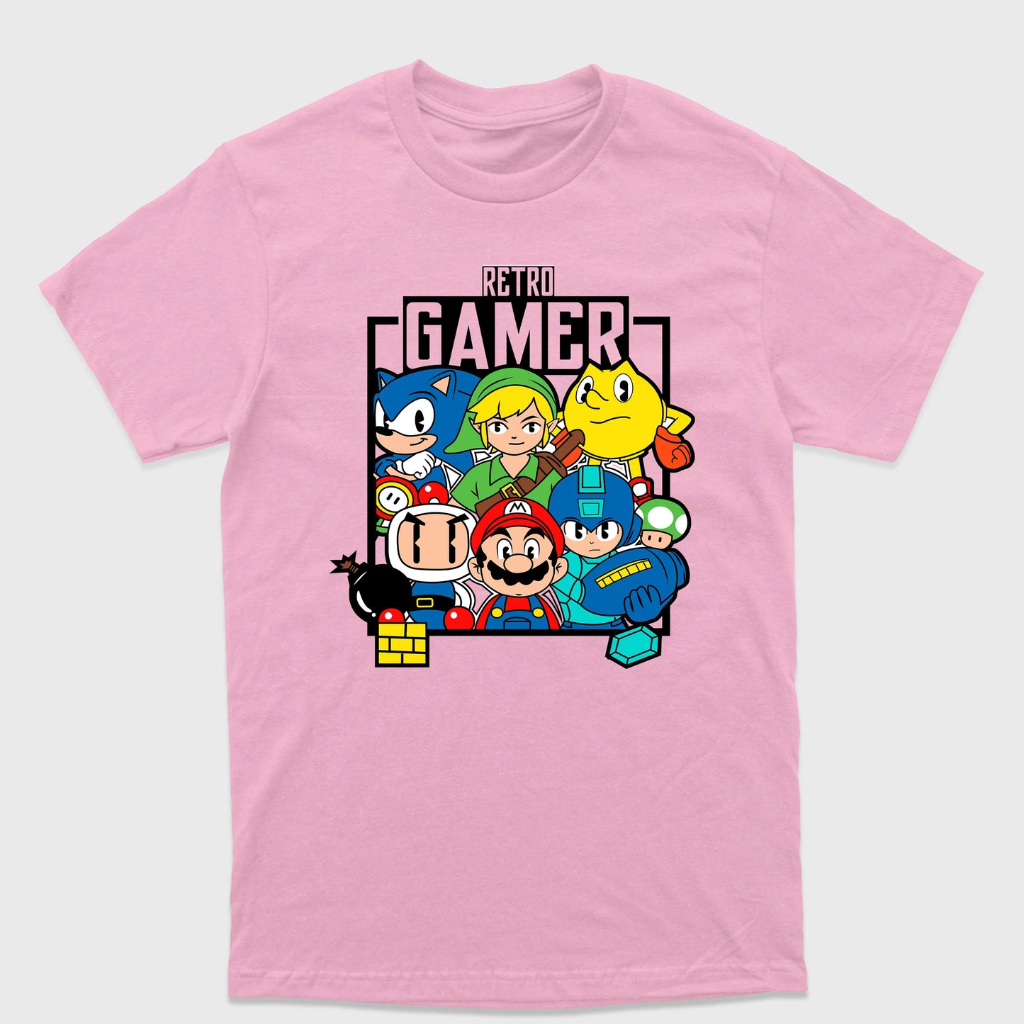 Camiseta Básica Retro Gamer Personagens