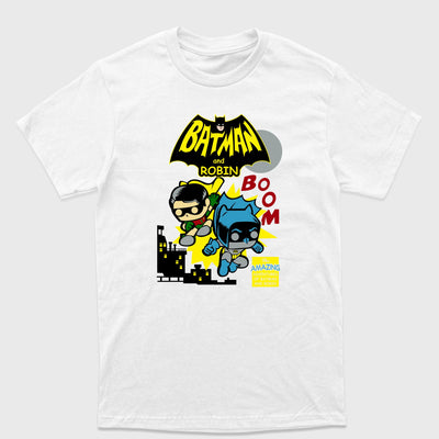 Camiseta Básica Batman and Robin Chibi Branco