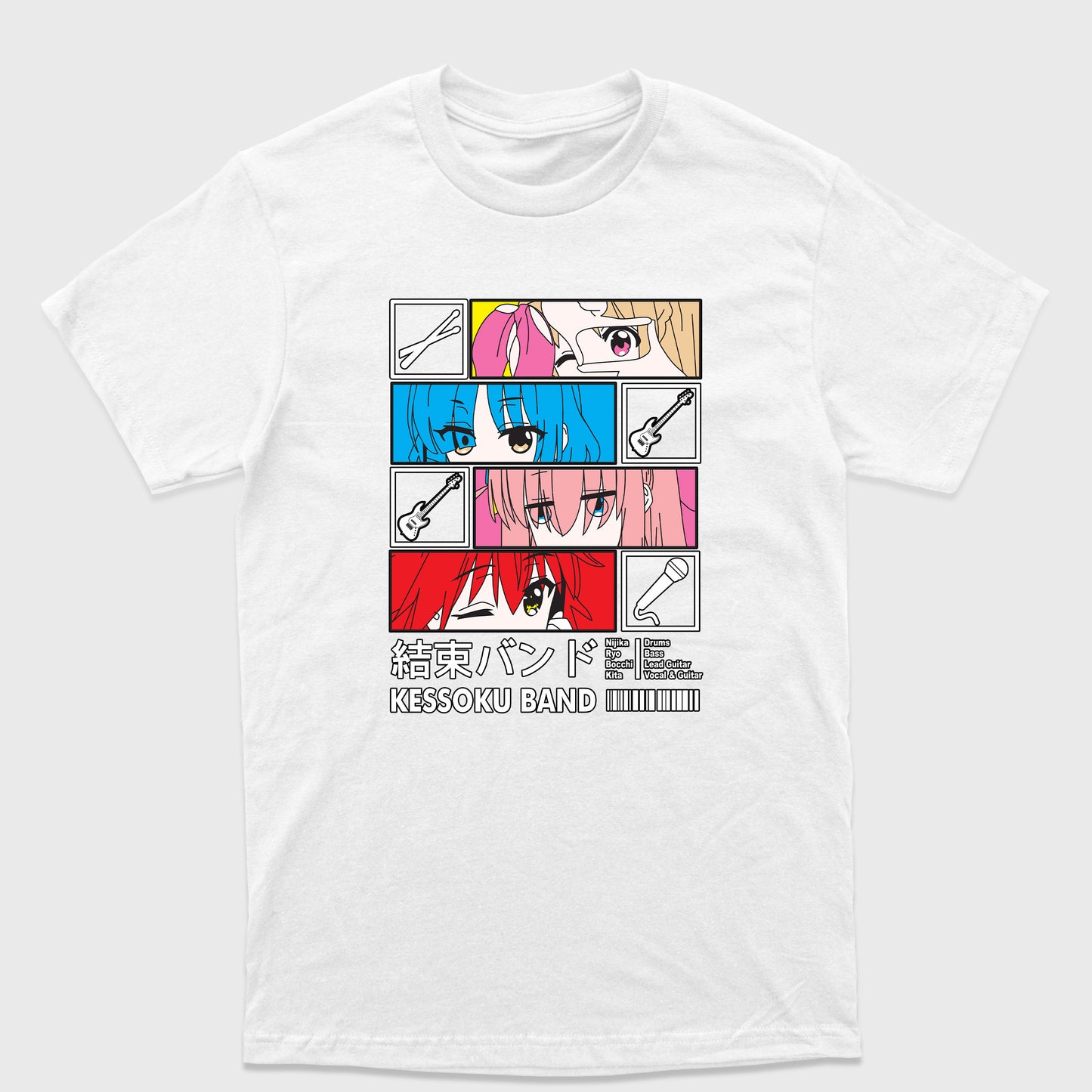 Camiseta Básica Kessoku Band Instruments Bocchi the Rock