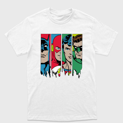 Camiseta Básica Liga Justiça Batman Superman Flash Lanterna Verde - Branco