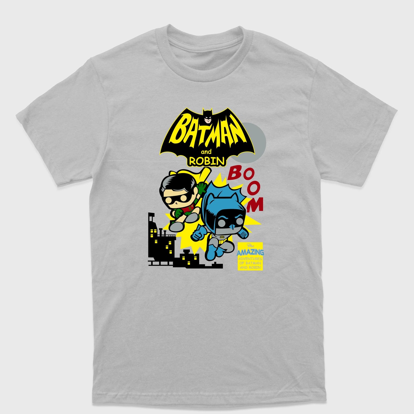 Camiseta Básica Batman and Robin Chibi Cinza