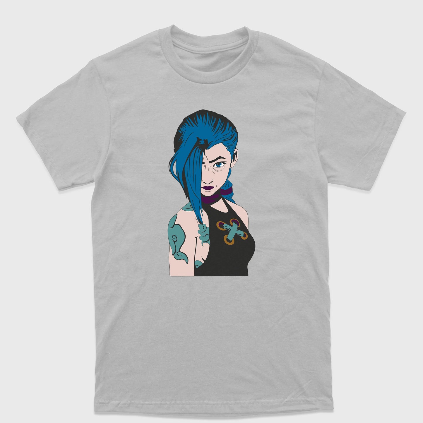 Camiseta Básica Unissex Jinx Arcane League of Legends Cinza
