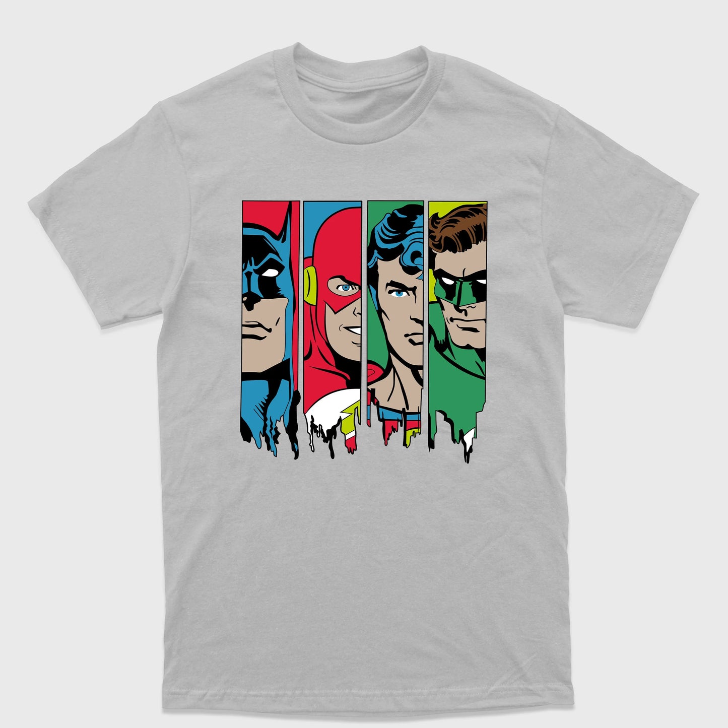 Camiseta Básica Liga Justiça Batman Superman Flash Lanterna Verde -Cinza