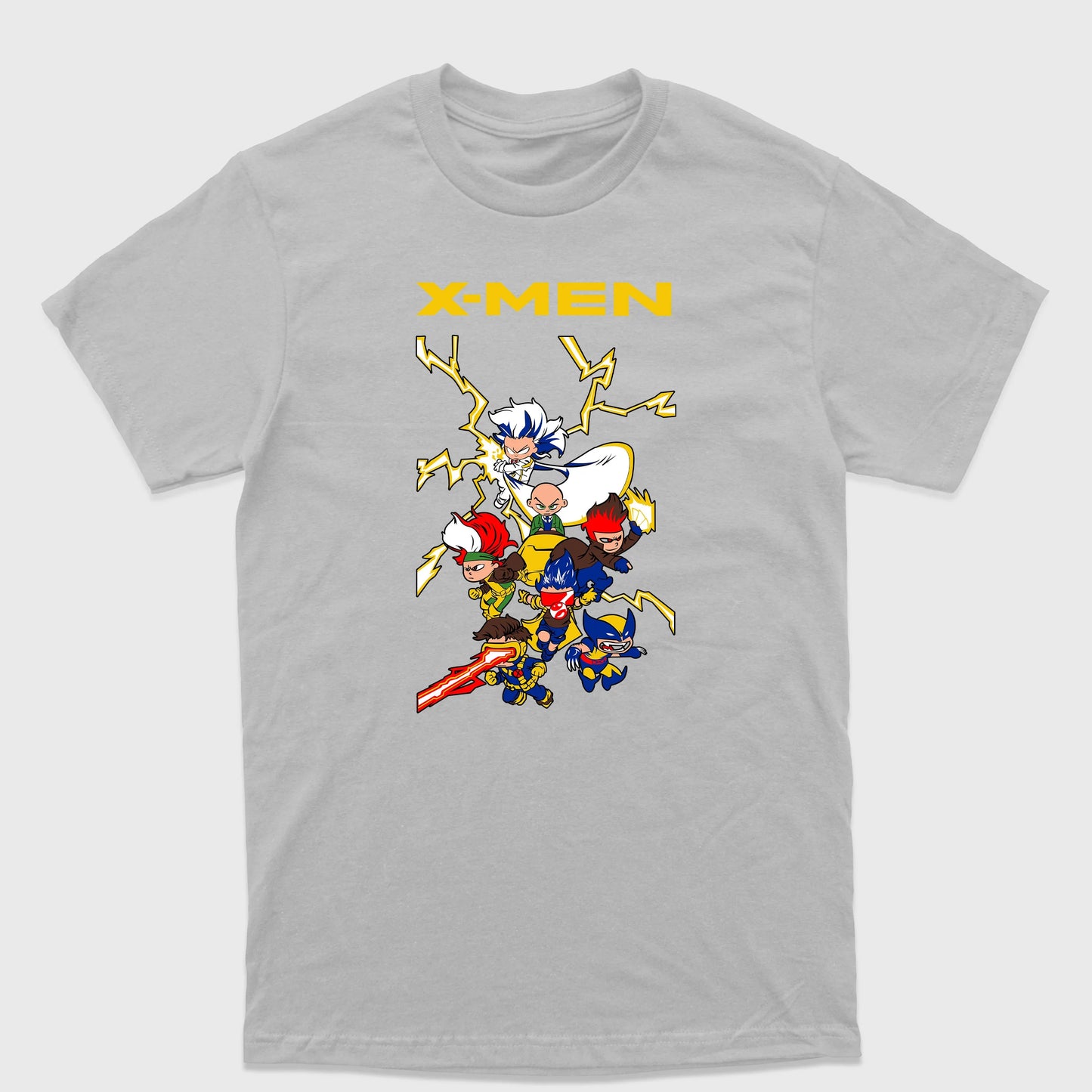 Camiseta Básica X-men Chibi Personagens Cinza