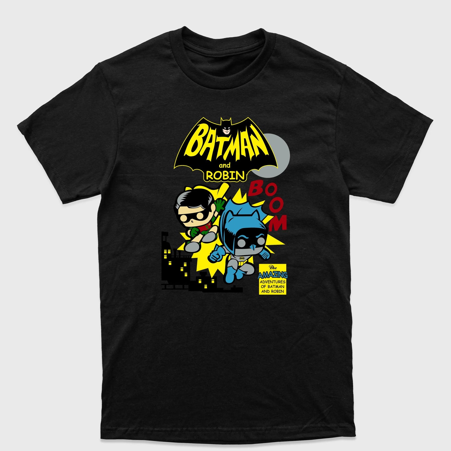 Camiseta Básica Batman and Robin Chibi Preto
