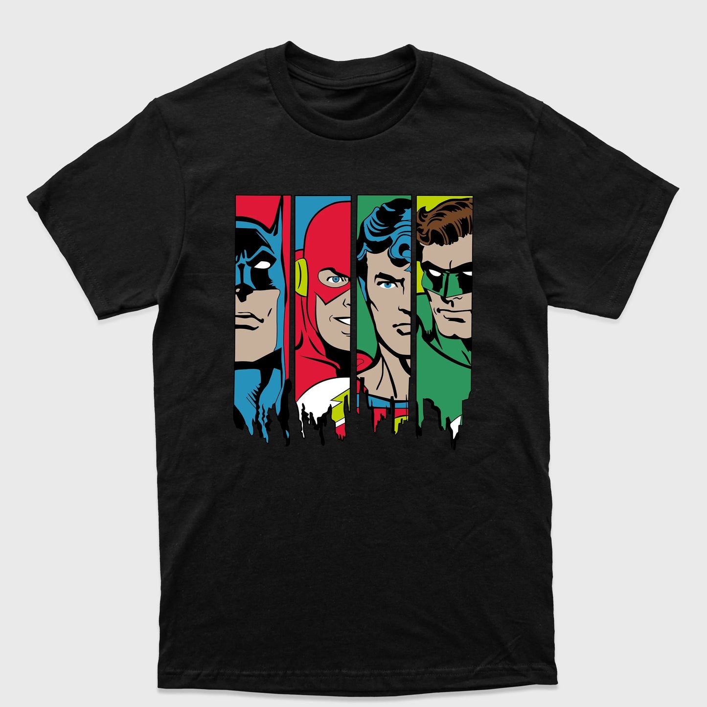 Camiseta Básica Liga Justiça Batman Superman Flash Lanterna Verde -Preto