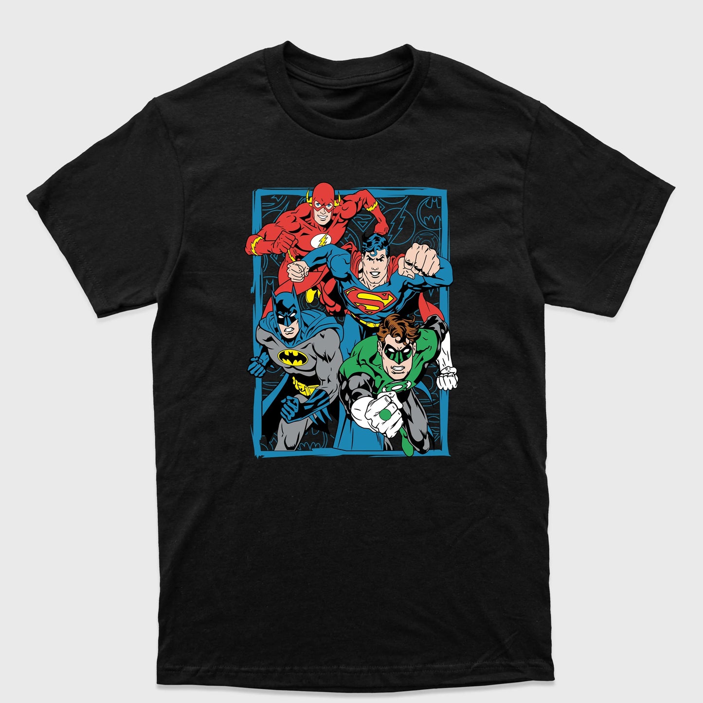 Camiseta Básica Liga Justiça Personagens Preto