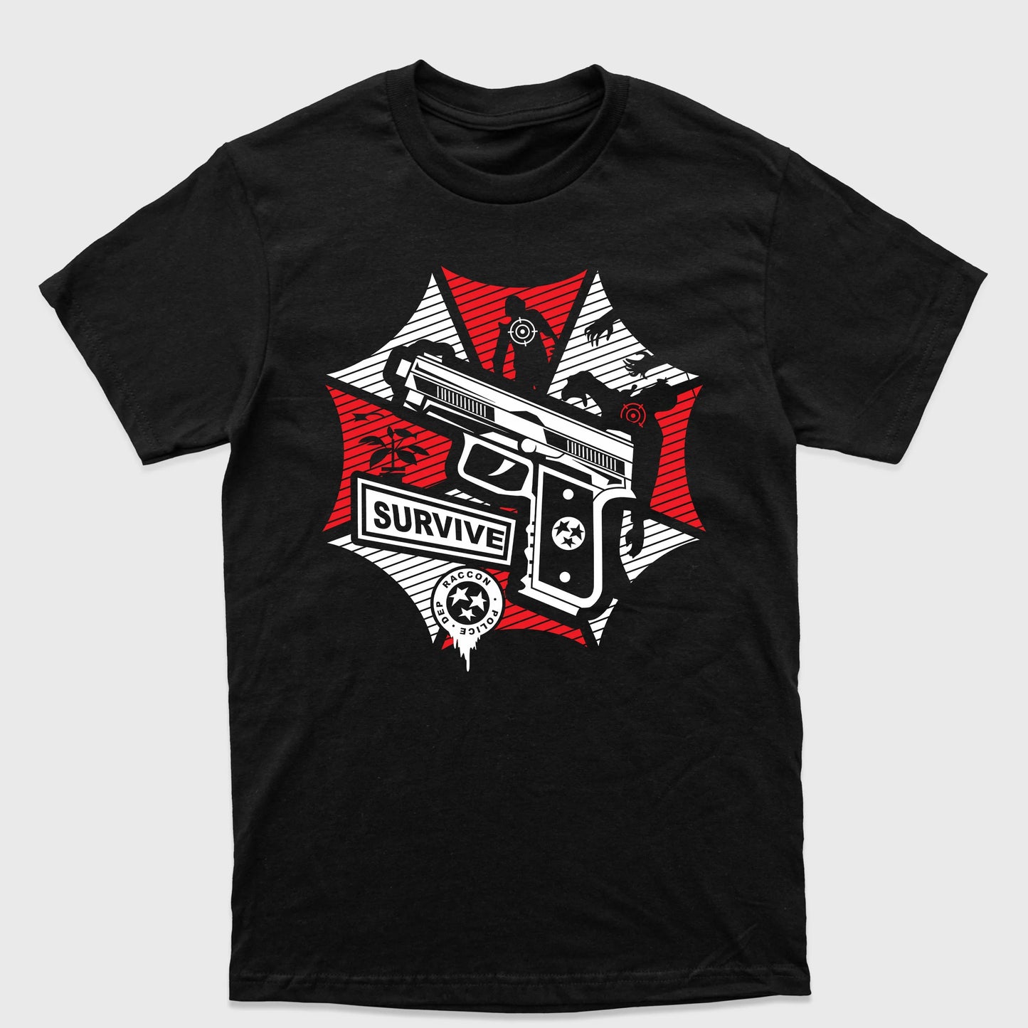 Camiseta Básica Survive Raccoon Police Resident Evil