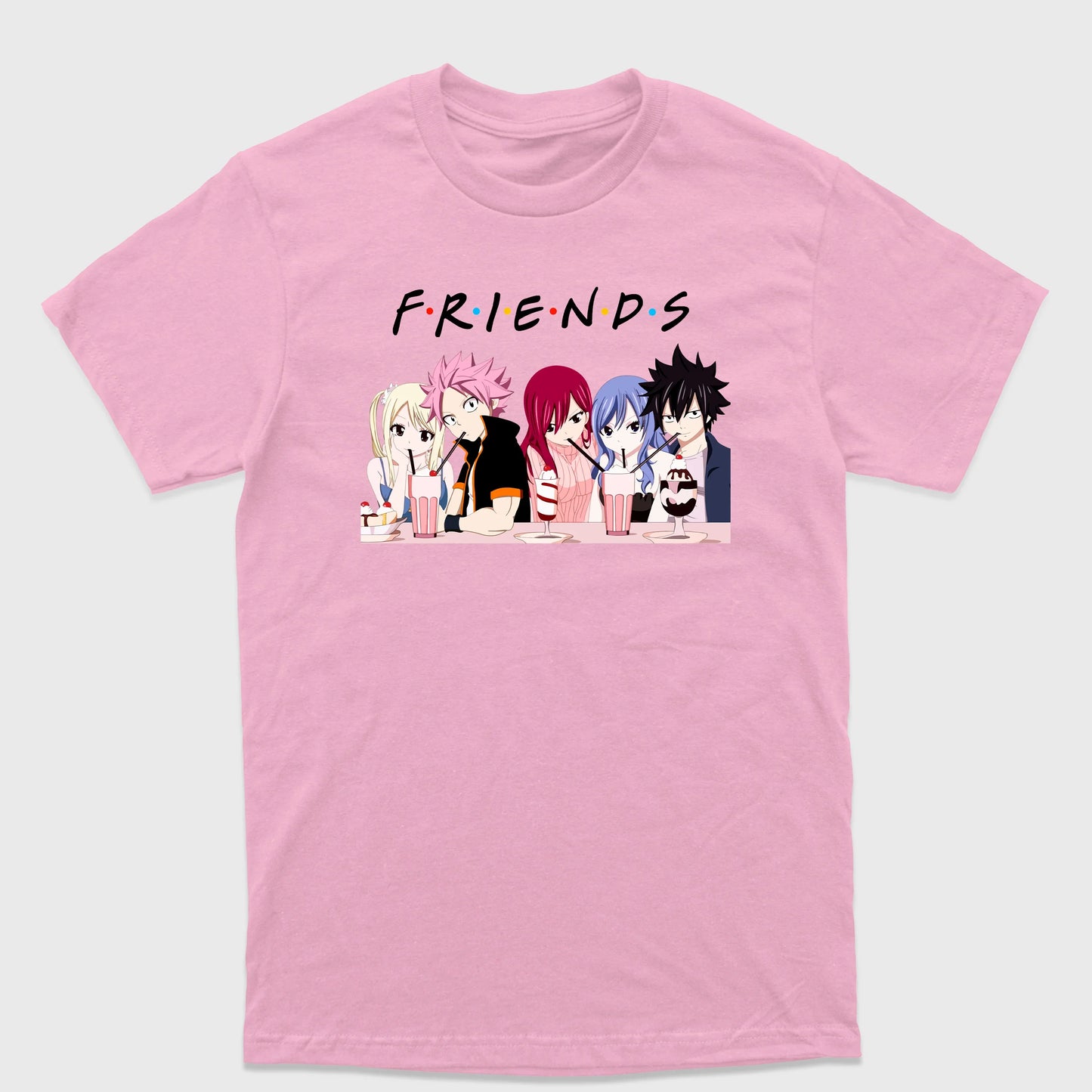 Camiseta Básica Anime Fairy Tail Friends Rosa Bebê