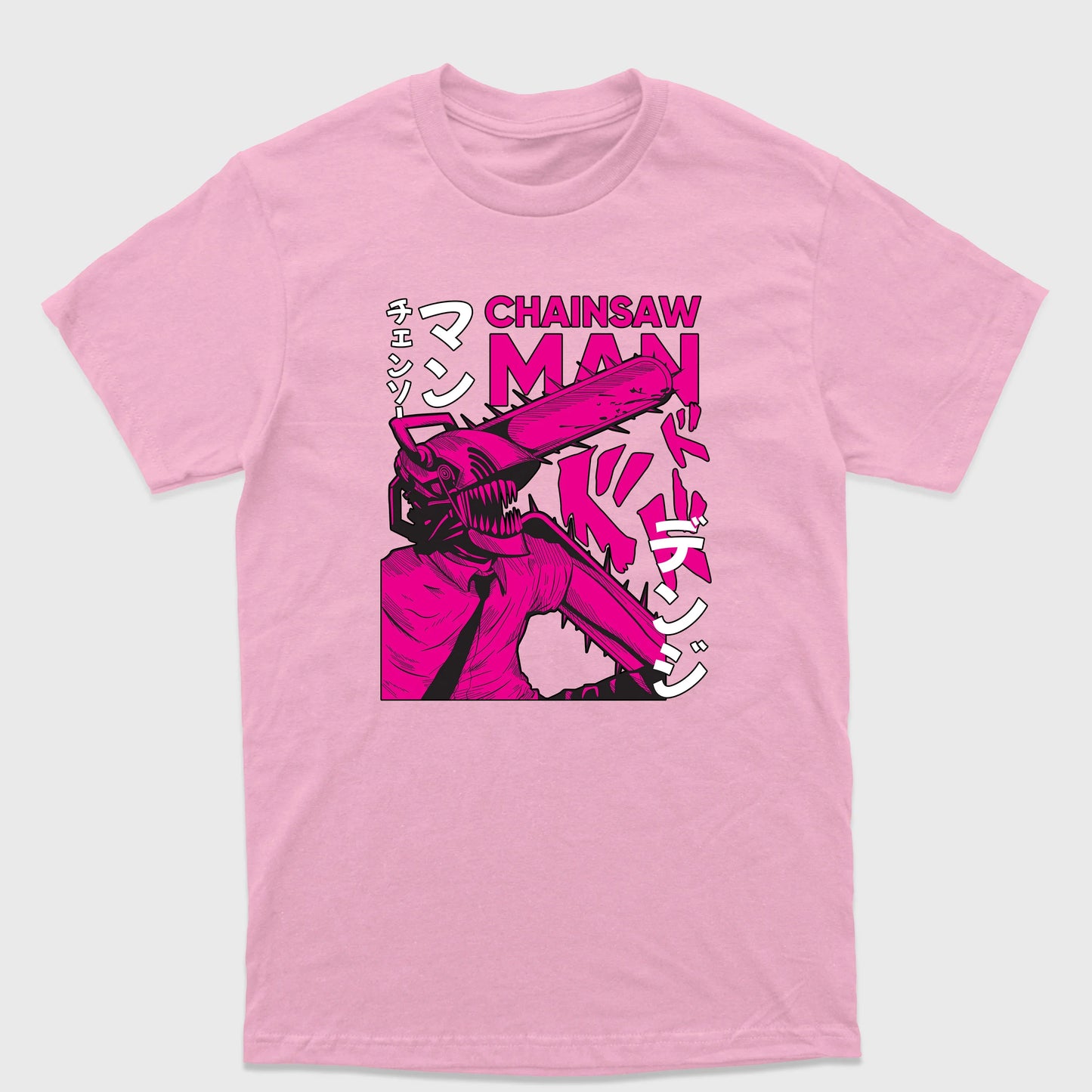 Camiseta Básica Rosa Bebe Chainsaw man Hybrid Anime