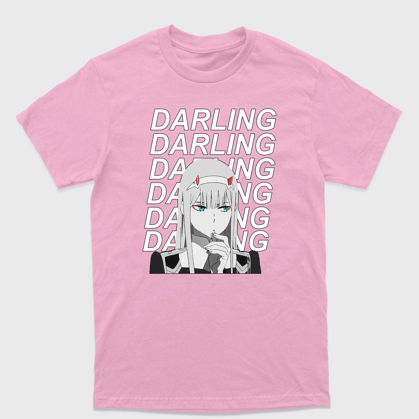 Camiseta Básica Darling in the Franxx 02 Rosa Bebê