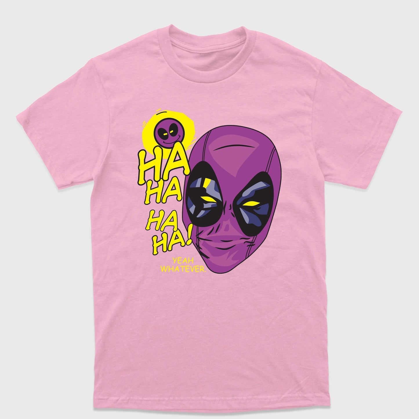 Camiseta Básica Deadpool Ha Ha Ha Rosa Bebê