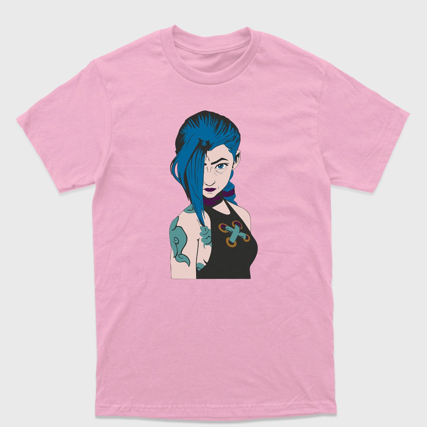 Camiseta Básica Unissex Jinx Arcane League of Legends Rosa Bebê