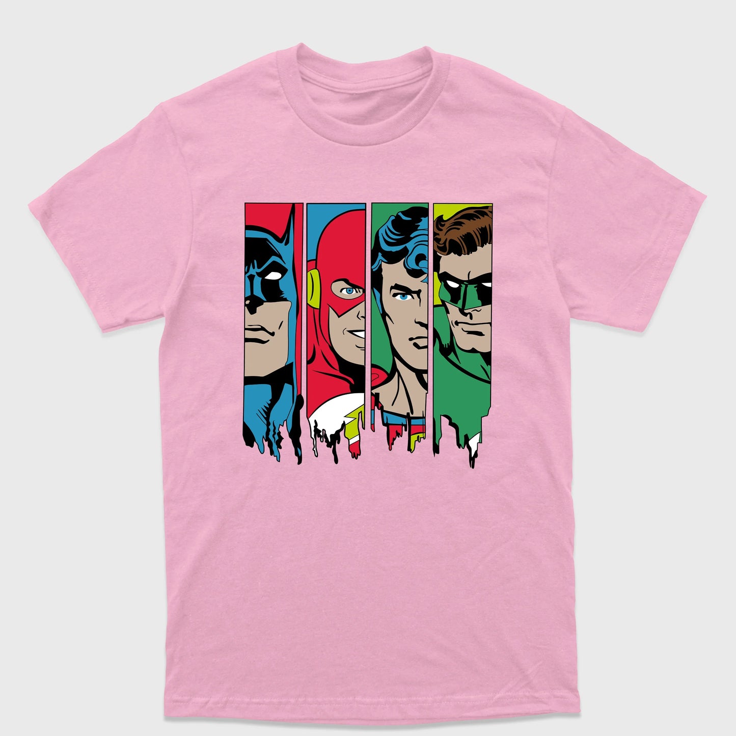 Camiseta Básica Liga Justiça Batman Superman Flash Lanterna Verde -Rosa Bebê