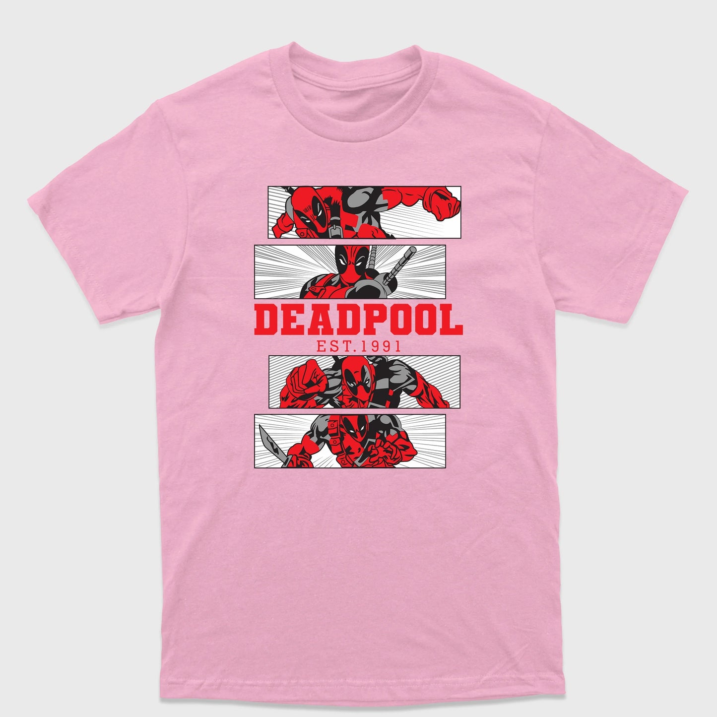 Camiseta Básica Deadpool Est. 1991 Rosa bebê