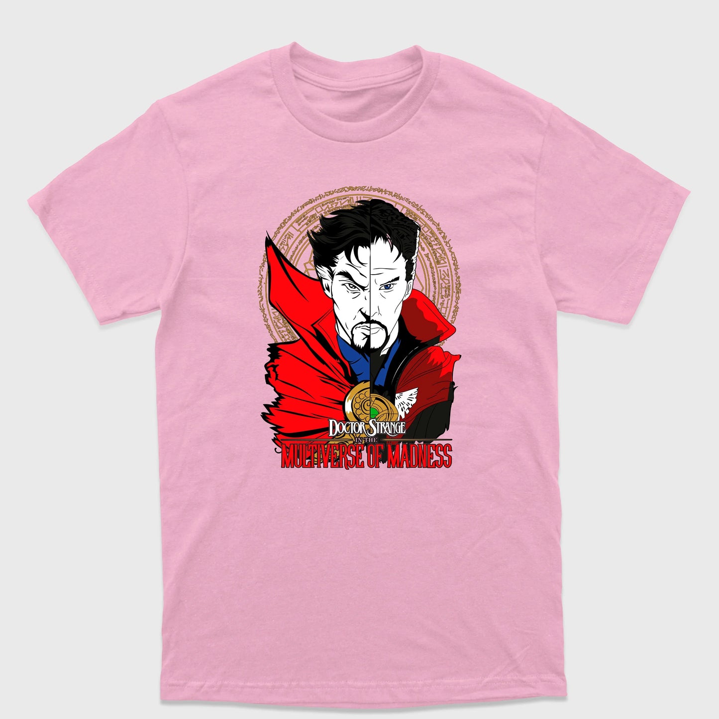 Camiseta Básica Dr. Estranho Face Dividida Rosa Bebê