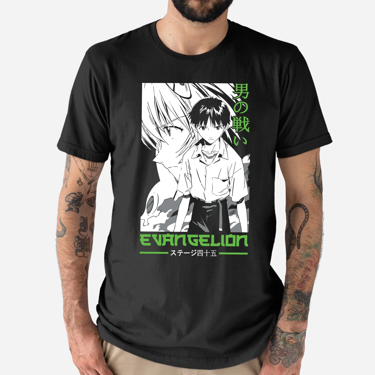 Camiseta Neon Genesis Evangelion Personagens Preto